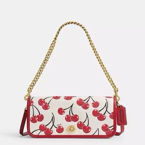 NWT Coach Dinky Bag Leather With Cherry Print Brass Chalk Multi CZ493 - Picture 9 of 14